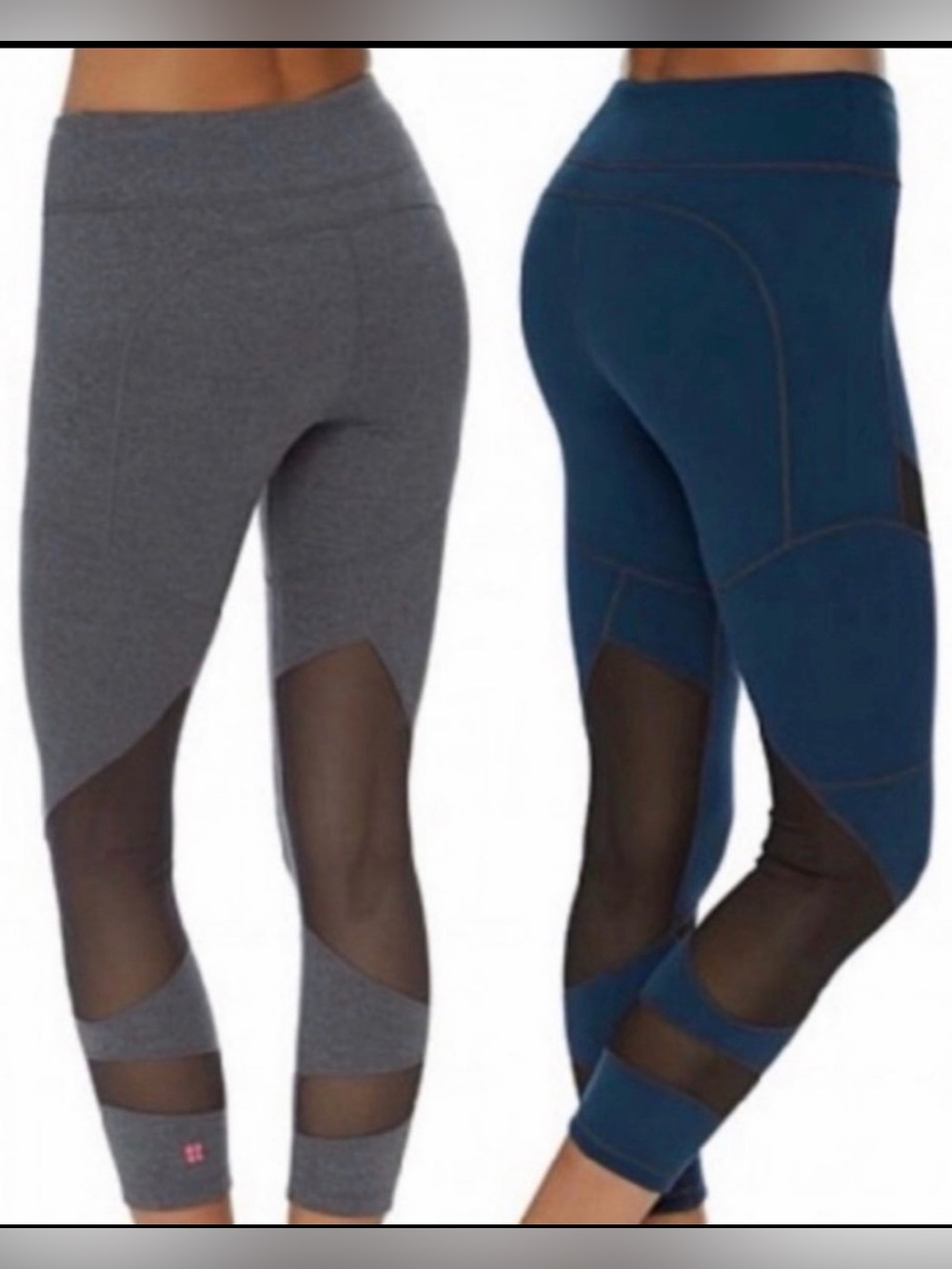 Sweaty Betty Reversible Mesh Crop Workout Leggings Gray/Teal Size Large